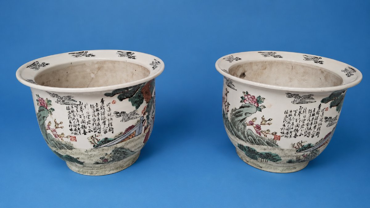 Deux Cache-pot en porcelaine chinoise-photo-3