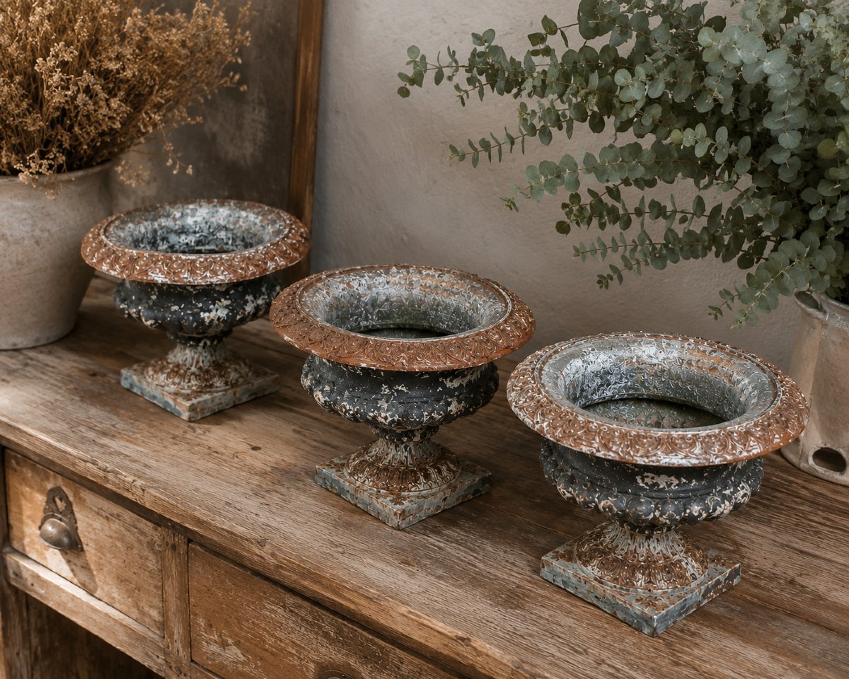 3 Antique Cast-iron Garden Basins – Medici / Classic Style-photo-4