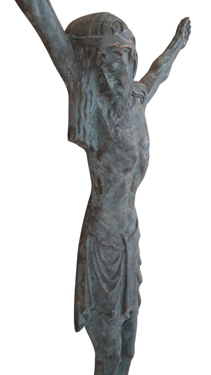 Large Christ In Patinated Bronze (corpus Christi) – 20th Century-photo-1