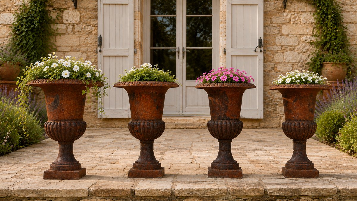 Four Large Medici Vases Made Of Cast Iron -photo-3