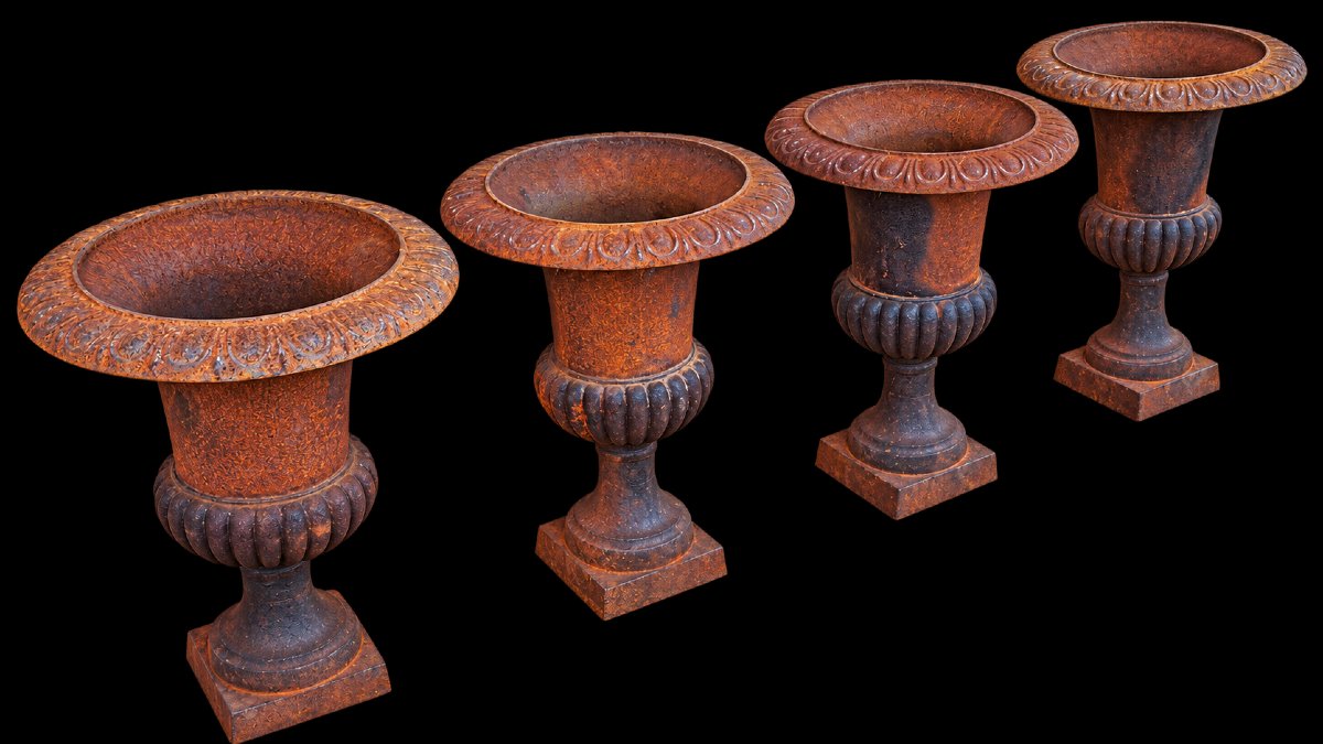 Four Large Medici Vases Made Of Cast Iron 