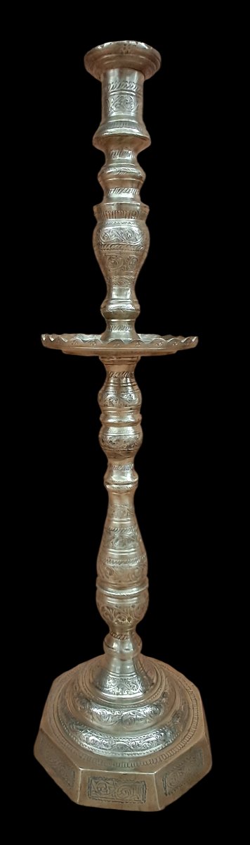 Large Antique Ottoman Chandelier In Solid Bronze / Chiseled Brass - 73 Cm / 7 Kg