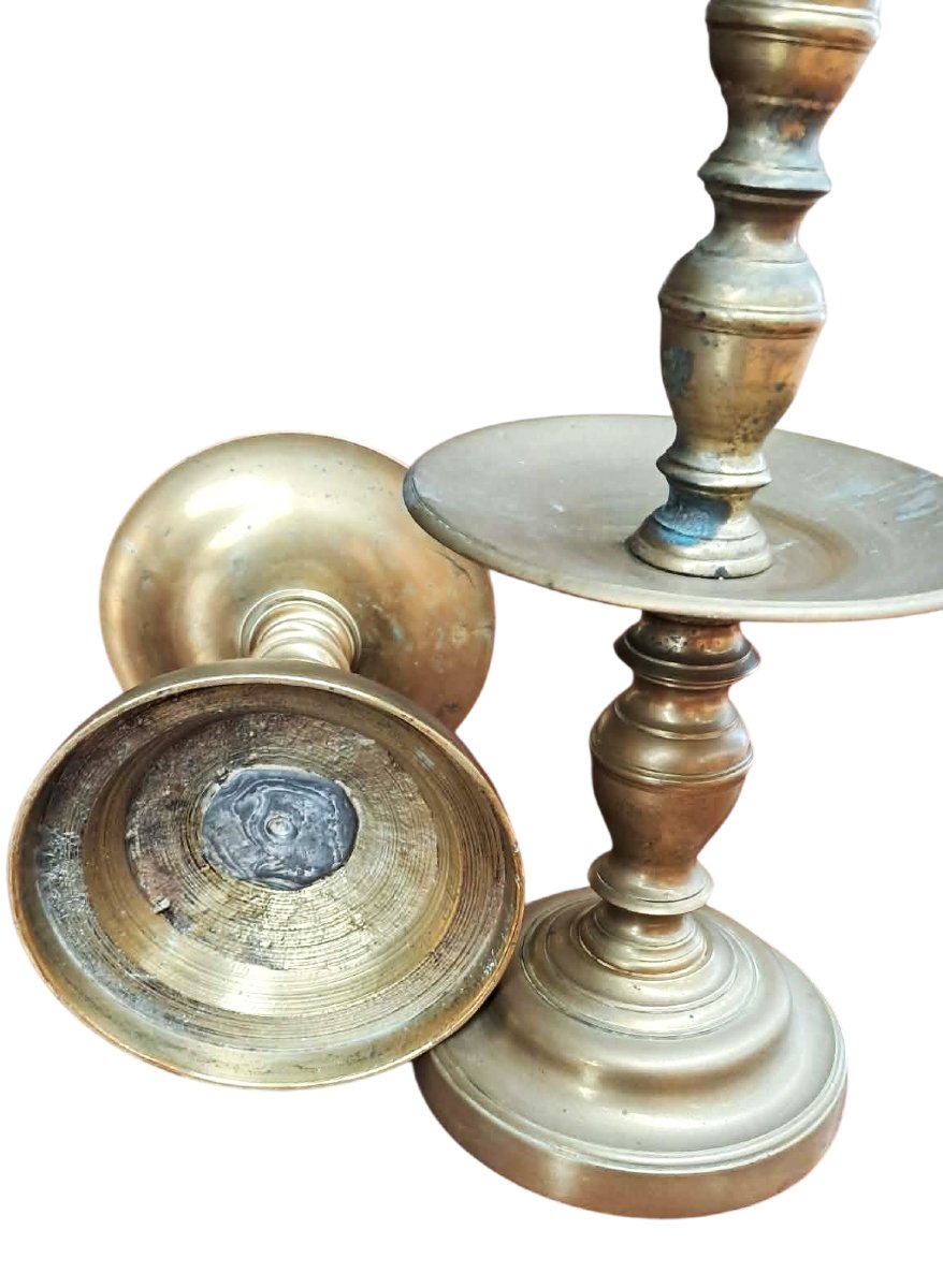 Pair Of Antique Bronze/brass Candlesticks – Heemskerk Style – High Baroque Period (17th Century)-photo-2