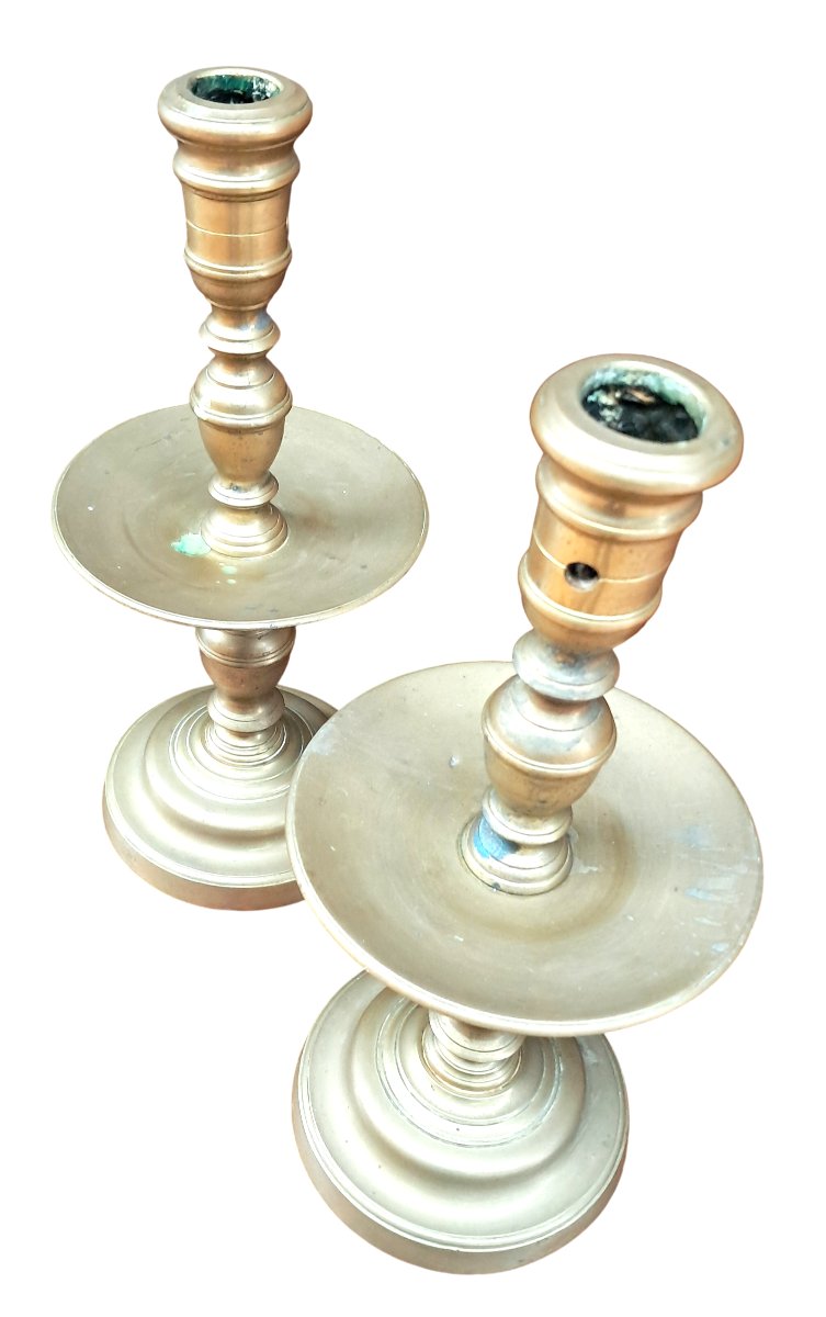 Pair Of Antique Bronze/brass Candlesticks – Heemskerk Style – High Baroque Period (17th Century)-photo-3