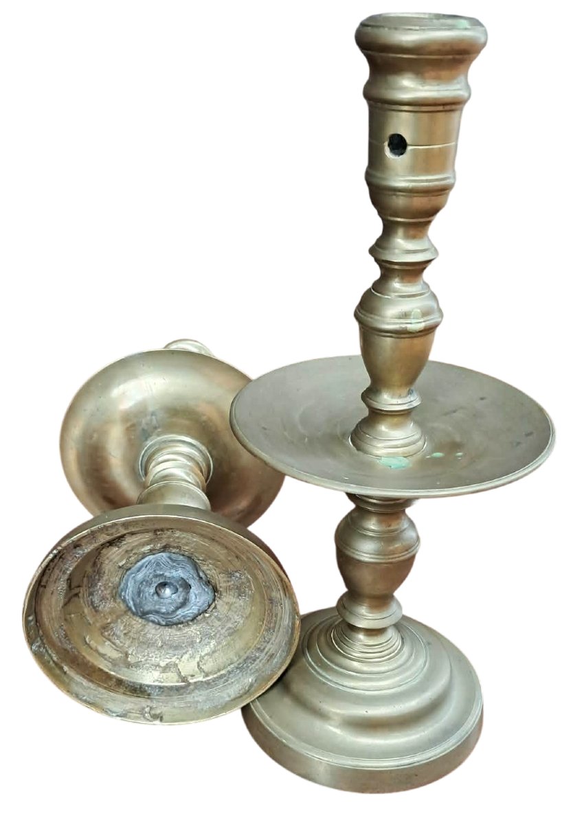 Pair Of Antique Bronze/brass Candlesticks – Heemskerk Style – High Baroque Period (17th Century)-photo-4