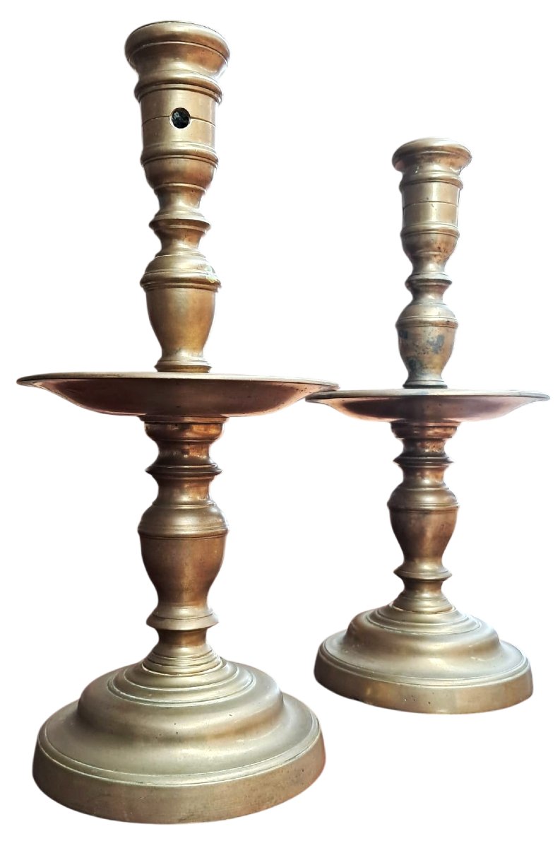 Pair Of Antique Bronze/brass Candlesticks – Heemskerk Style – High Baroque Period (17th Century)