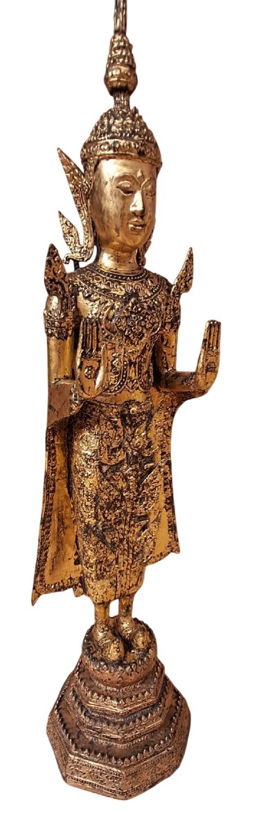 Standing Buddha In Gilded Bronze-photo-3