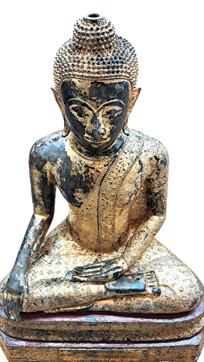 Bouddha en bronze patiné, laqué et doré (72 Kg)-photo-1