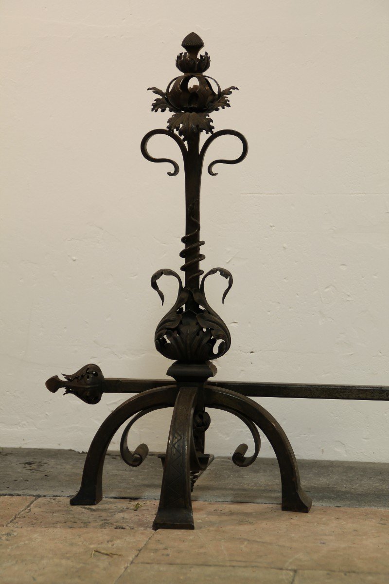 Two Wrought Iron Andirons-photo-5