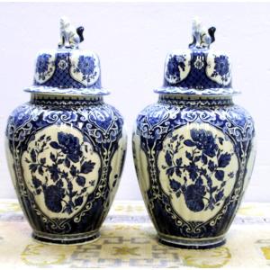 Pair Of Delfts Royal Sphinx Holland Earthenware Vase