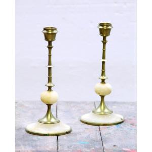 Candlesticks In Bronze And Alabaster