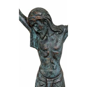 Large Christ In Patinated Bronze (corpus Christi) – 20th Century