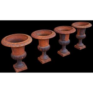 Four Large Medici Vases Made Of Cast Iron 
