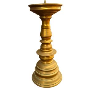 Large Antique Candleholder Made Of Solid Brass