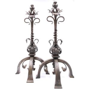 Two Wrought Iron Andirons