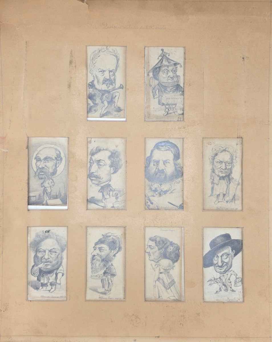 19th Century Drawings - Portraits Of French Authors