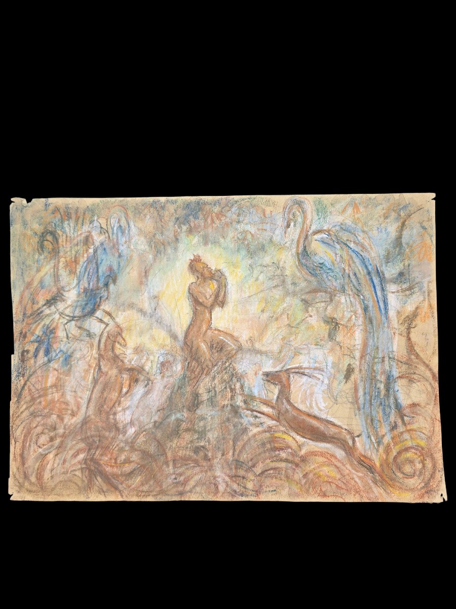 Andre Hallet (1890-1959) - Pan jouant, entouré des animaux-photo-1