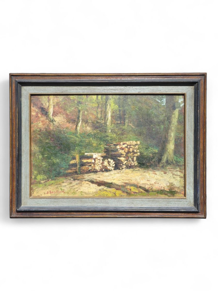 Alfred Bastien (1873-1955) - Sous-bois Au Tas De Bûches -photo-2