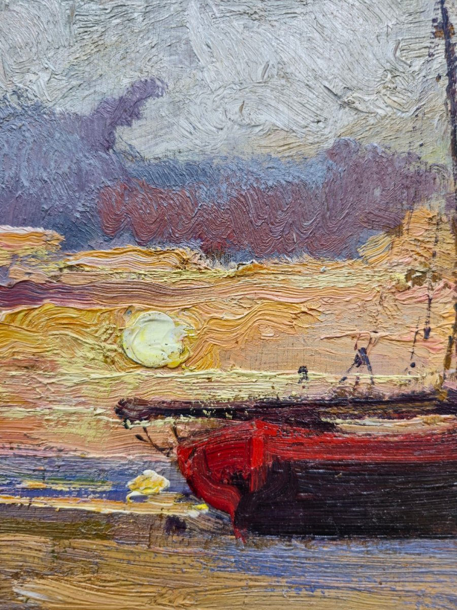 Pier Antonio Gariazzo (1879-1963) - Coucher De Soleil Au Voilier -photo-2