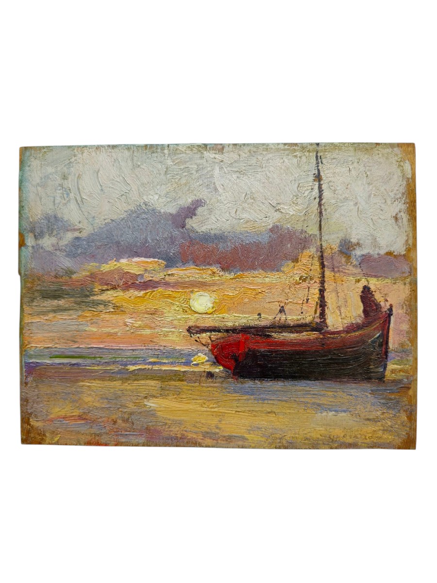 Pier Antonio Gariazzo (1879-1963) - Coucher De Soleil Au Voilier 