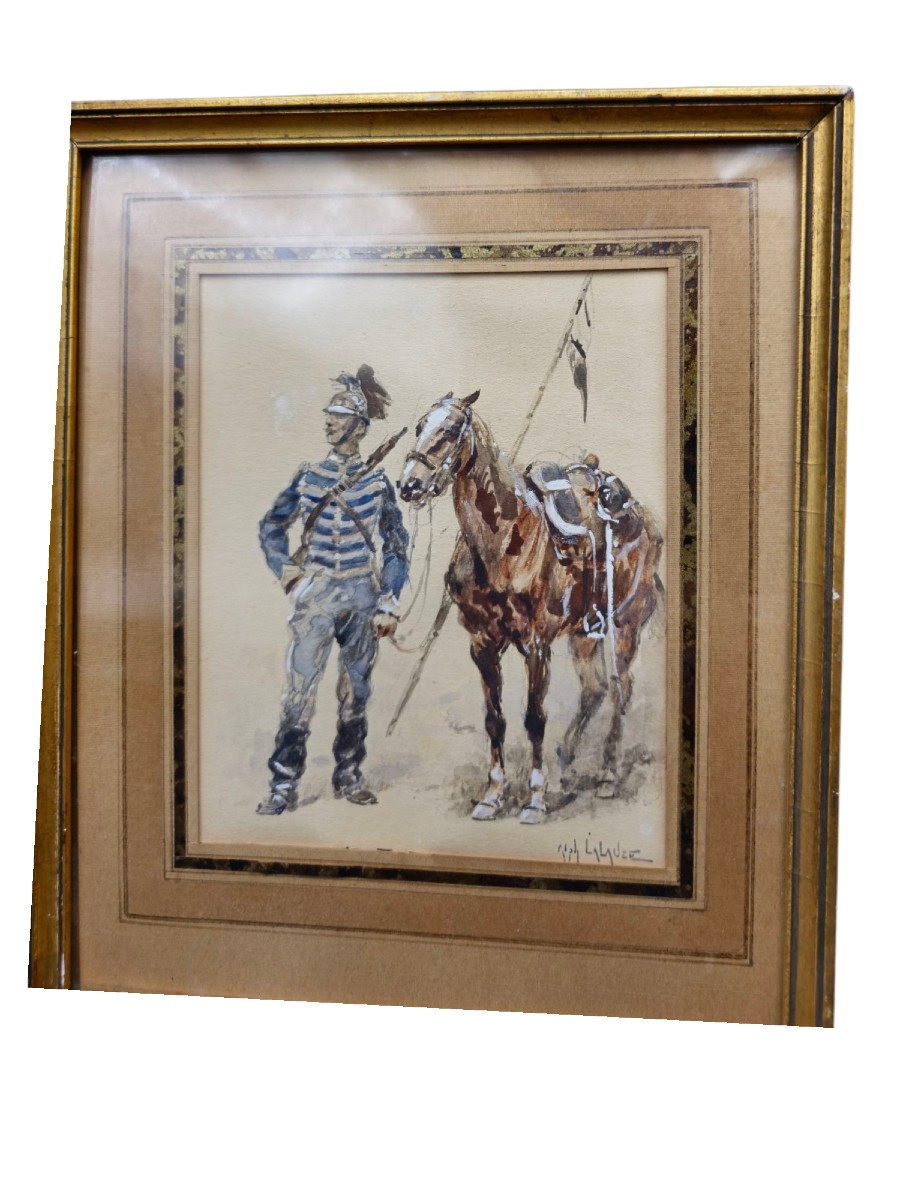 Alphonse Lalauze (1872–1941) Lancer And His Horse-photo-2