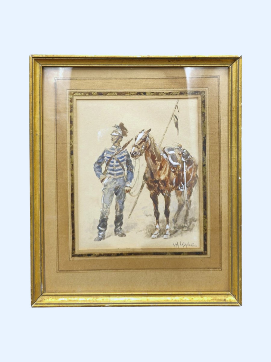 Alphonse Lalauze (1872–1941) Lancer And His Horse-photo-3