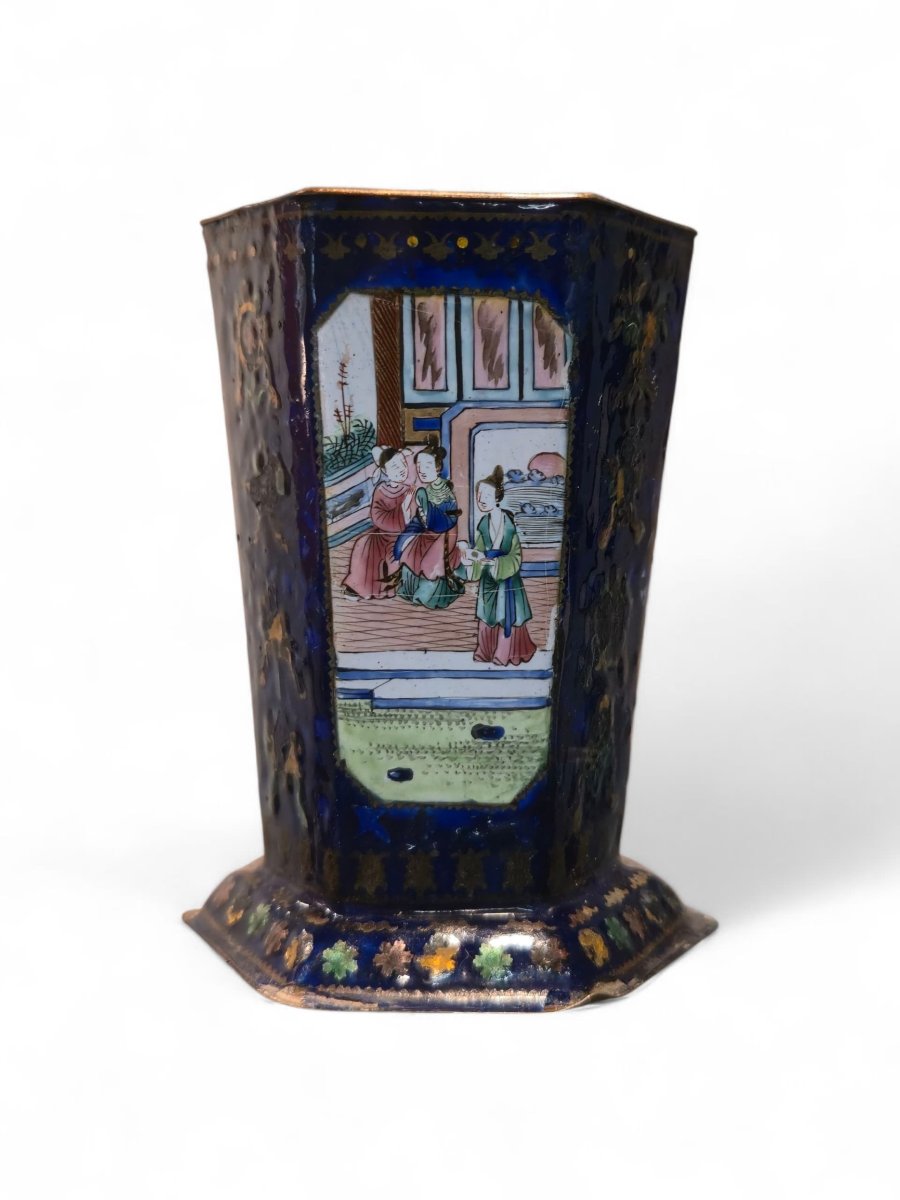 Small Hexagonal Vase In Canton Enamel, China, 19th Century-photo-5