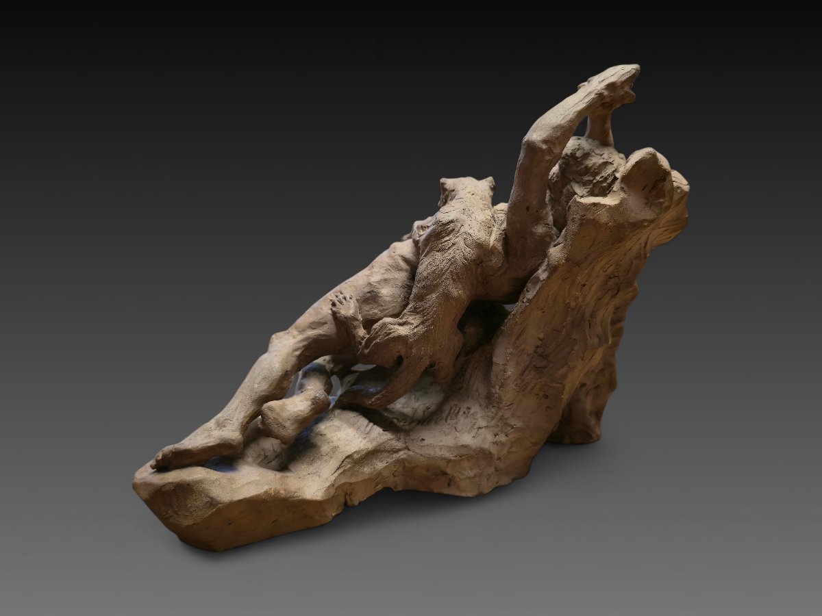 Jacques Degueldre, Combat avec félin, 19eme siecle-photo-1