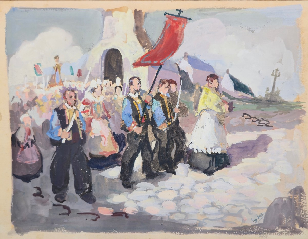 Eugène de Bie (1914-1983) - Procession en bretagne - dessin 