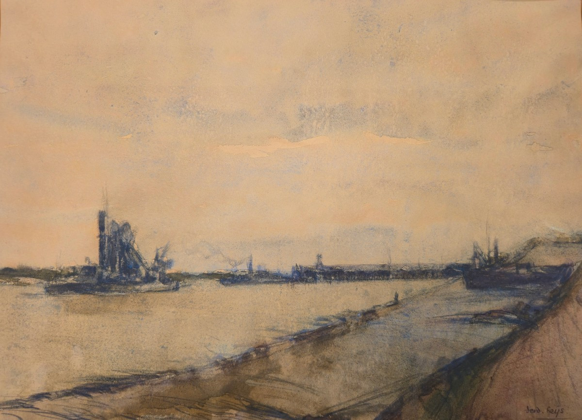 Ferdinand Leys - The Dredger - Nieuport - Watercolor Drawing - Belgian Impressionism