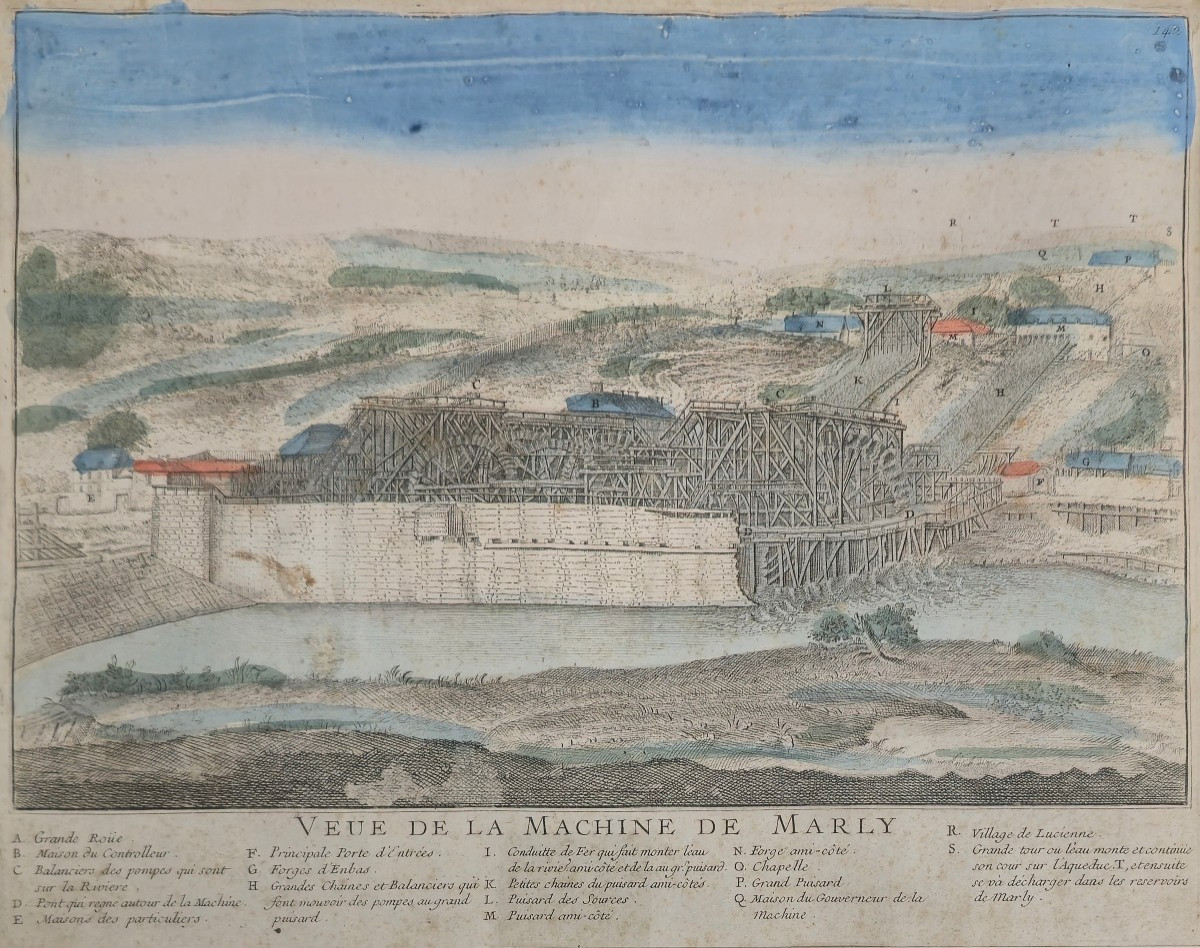 Optical View - The Marly Machine - Colored Etching - 18th Century