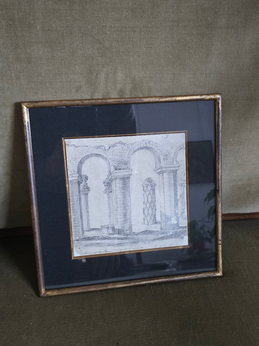George Arnald (1763-1841) - dessin anglais - Ruines d'une chapelle Anglo-Saxonne Oxford - 19eme-photo-2