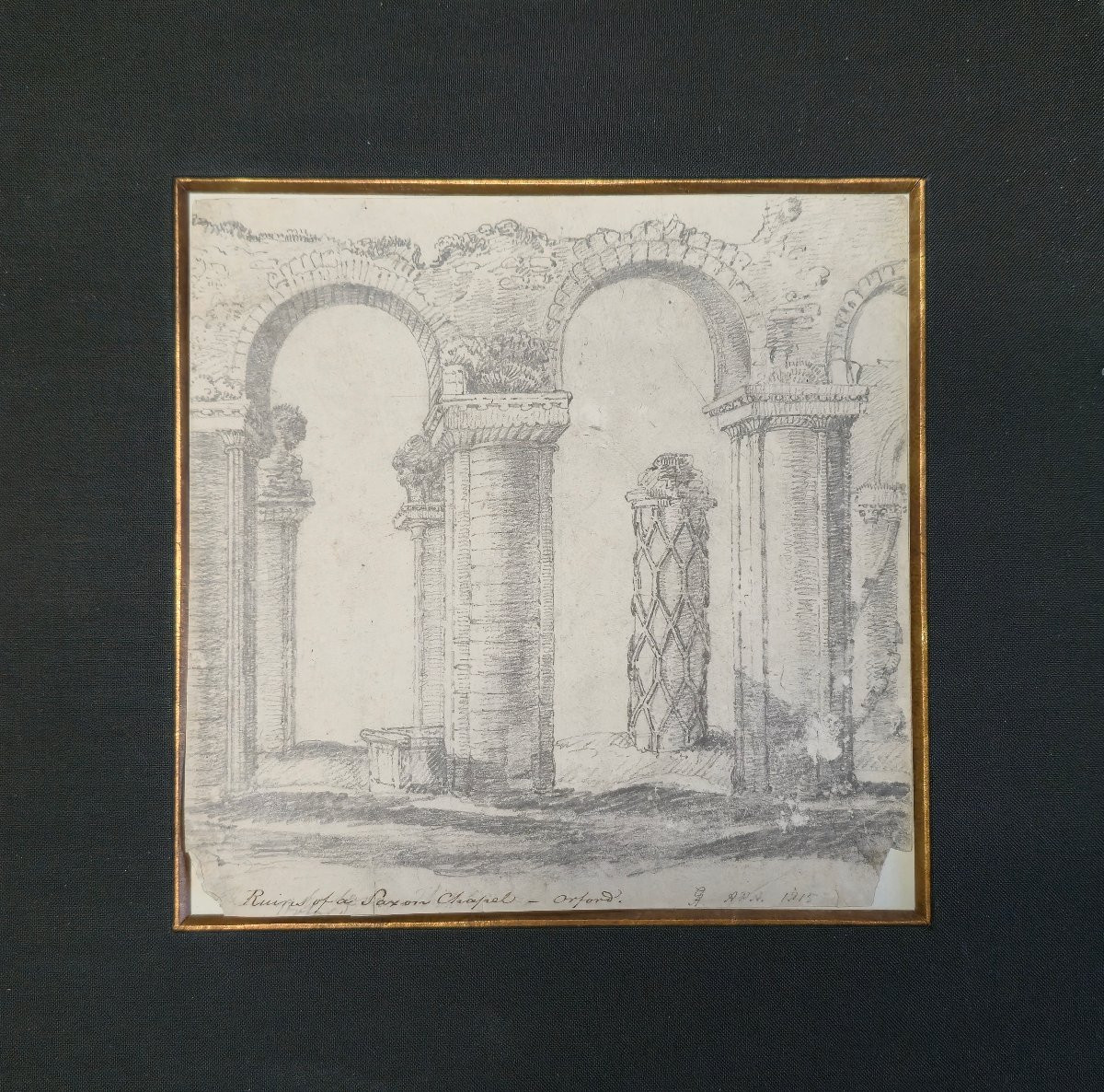George Arnald (1763-1841) - dessin anglais - Ruines d'une chapelle Anglo-Saxonne Oxford - 19eme-photo-3