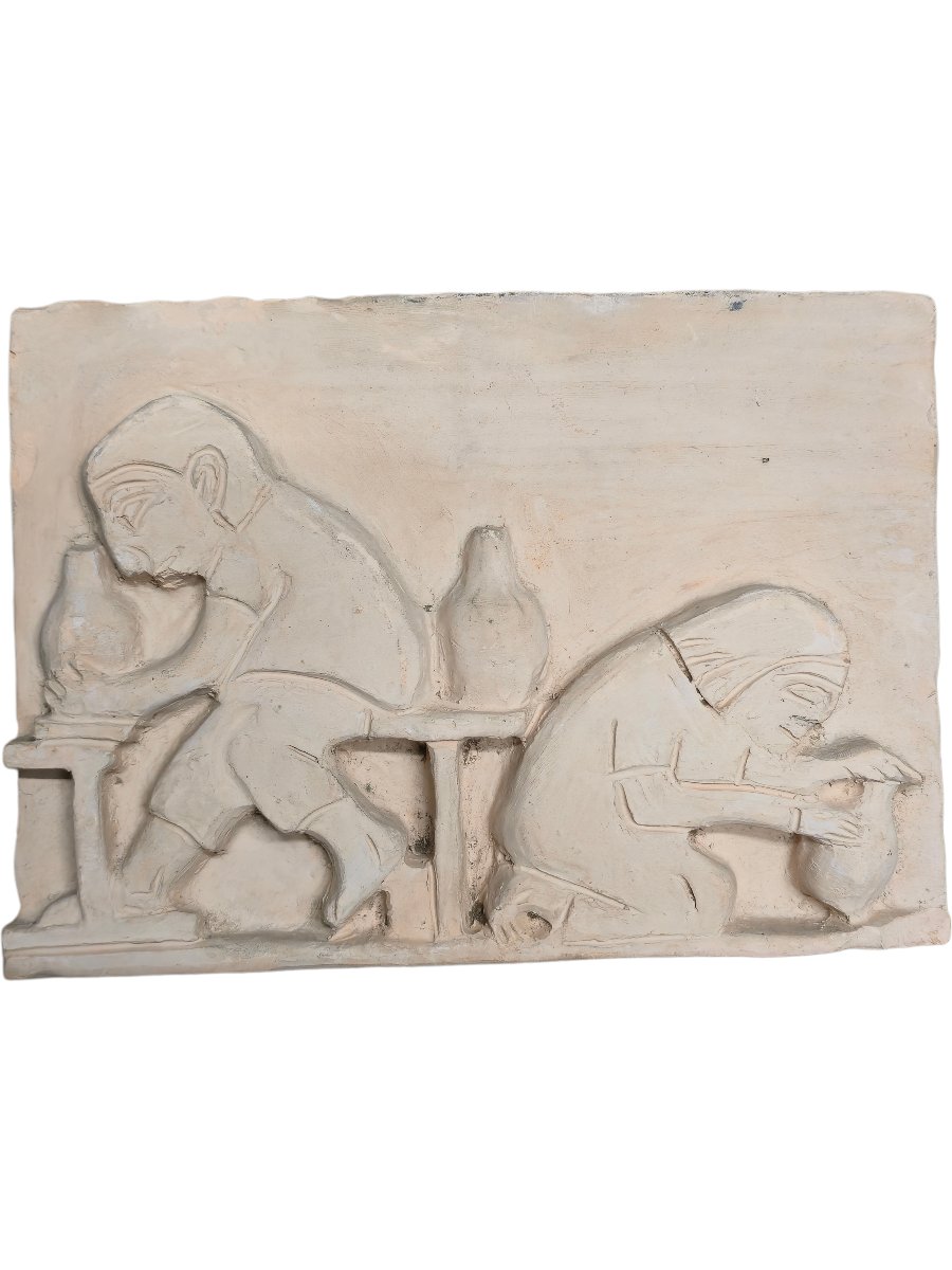 Anonyme - bas reliefs en terre cuite - atelier d'un potier - vers 1940-photo-2
