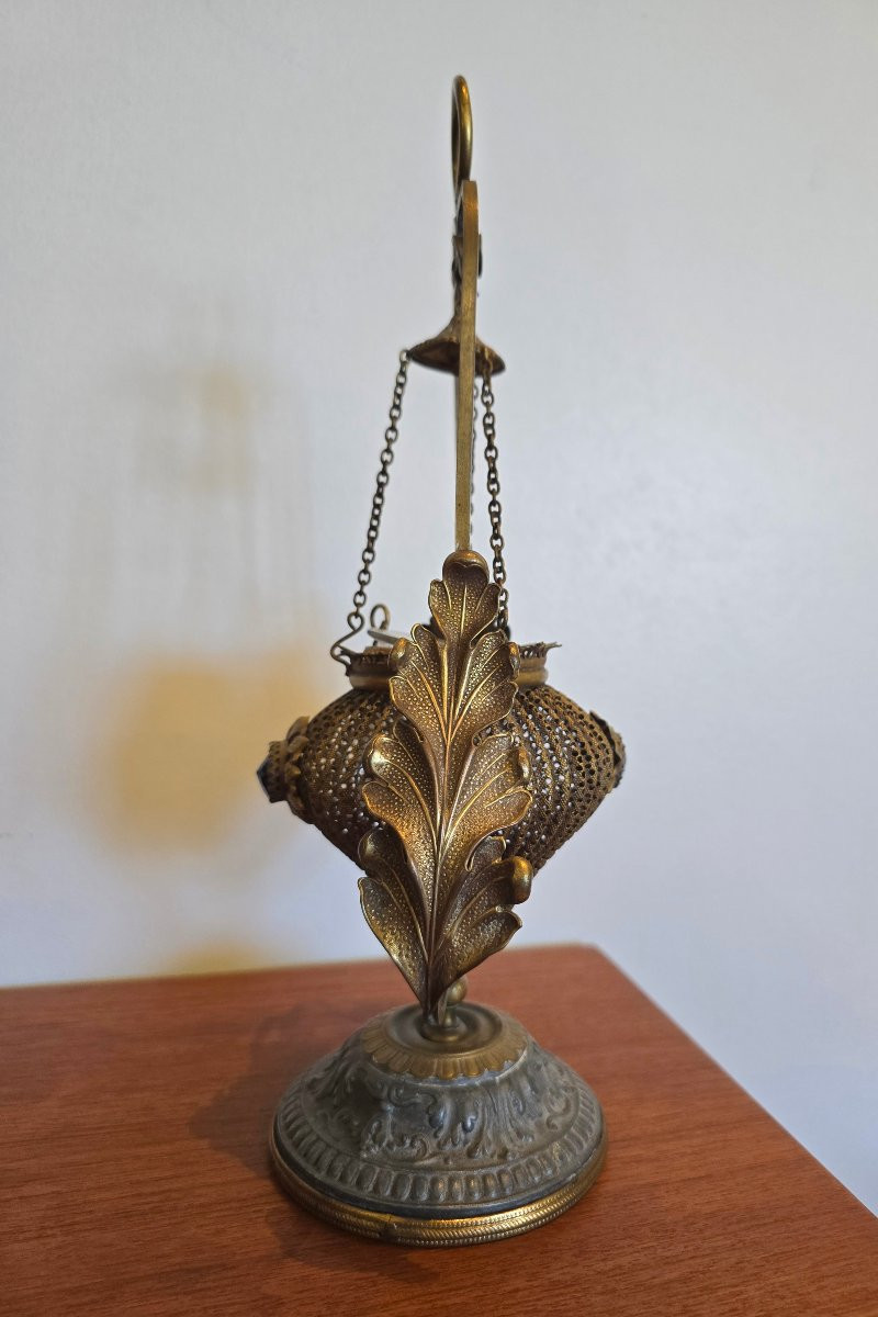 Small Church Lantern - Late 19th Century - Brass, Metal And Glass -photo-2