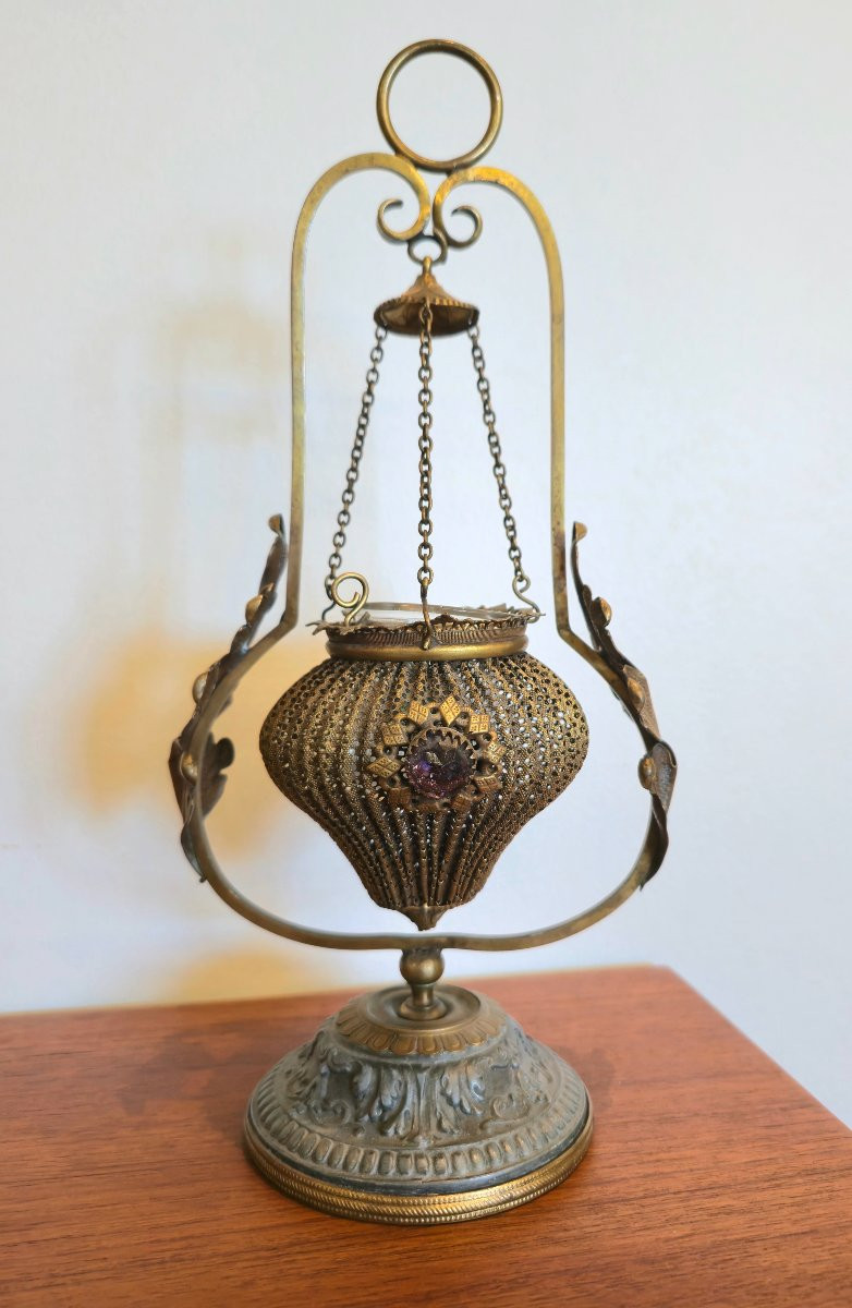 Small Church Lantern - Late 19th Century - Brass, Metal And Glass -photo-3