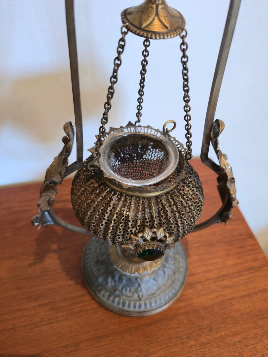 Small Church Lantern - Late 19th Century - Brass, Metal And Glass -photo-4