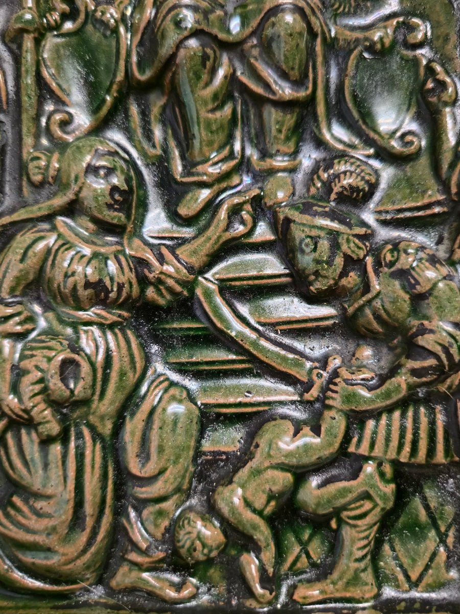 Plaque religieuse - 17eme siécle - Allemagne - sculpture bas relief -  faience glacure verte-photo-2