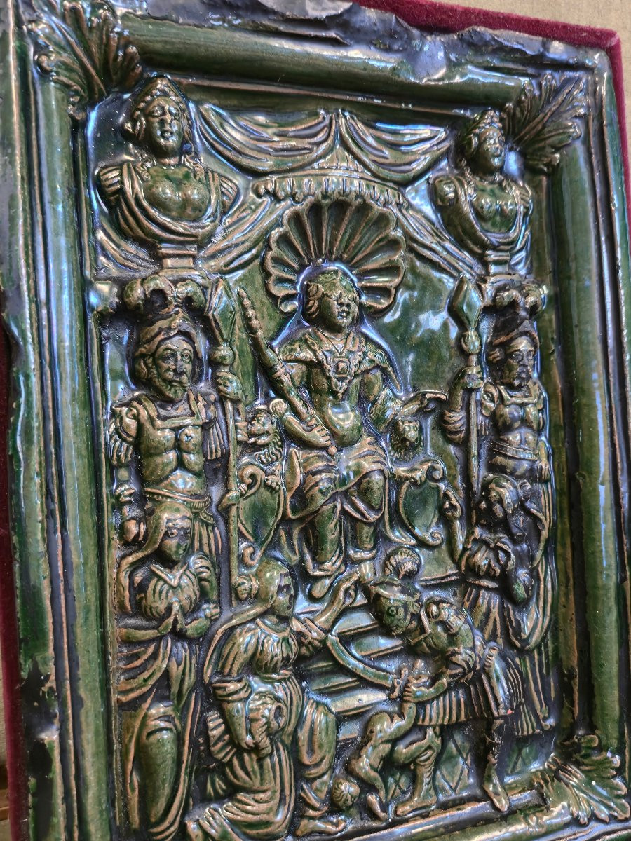 Plaque religieuse - 17eme siécle - Allemagne - sculpture bas relief -  faience glacure verte-photo-4