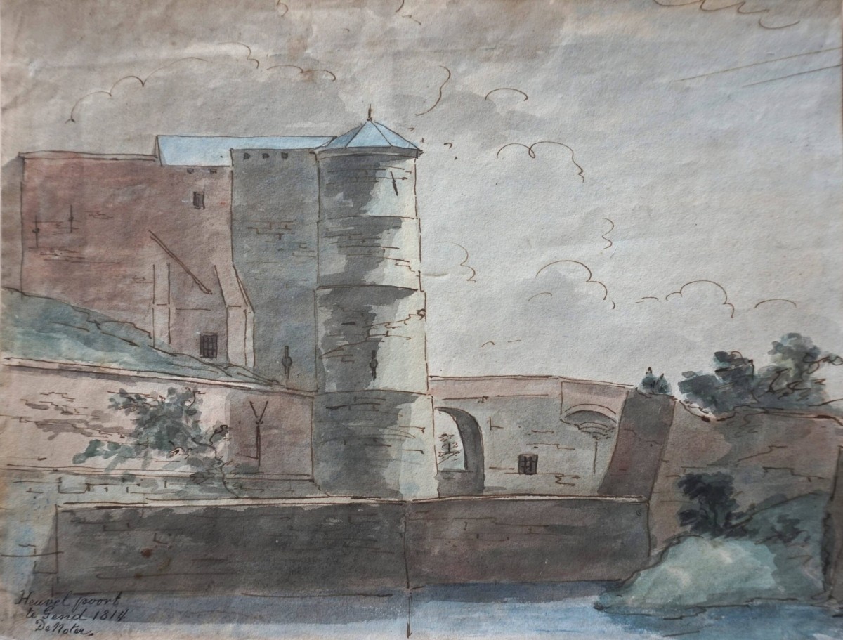 Pieter-frans De Noter (1779-1842), Heuvelpoort. Ink And Wash Drawing 