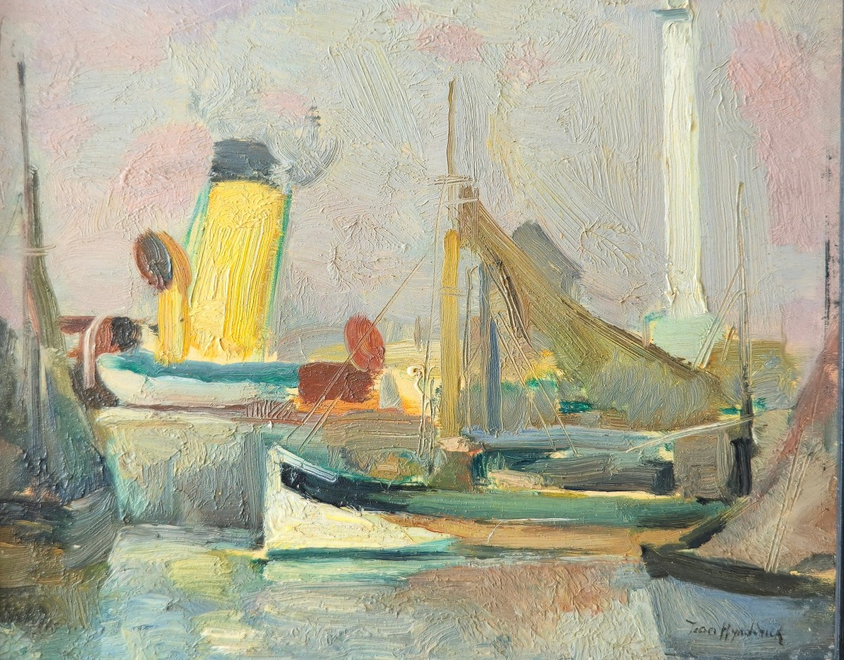 Jean Hynderick (XX) - voiliers et bateau à vapeur à quai. 