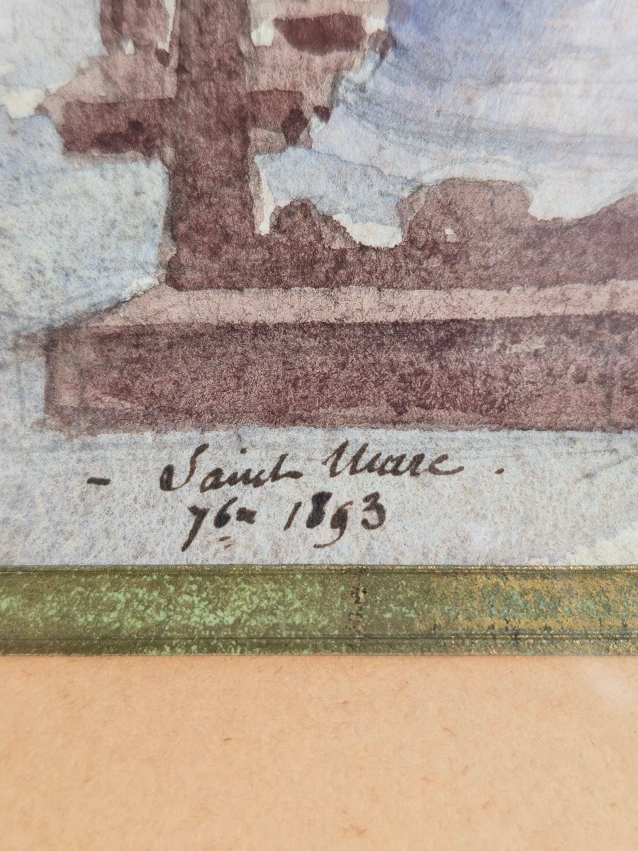 Anonymous 19th Century French School Drawing Watercolor Saint Mark Venice-photo-5