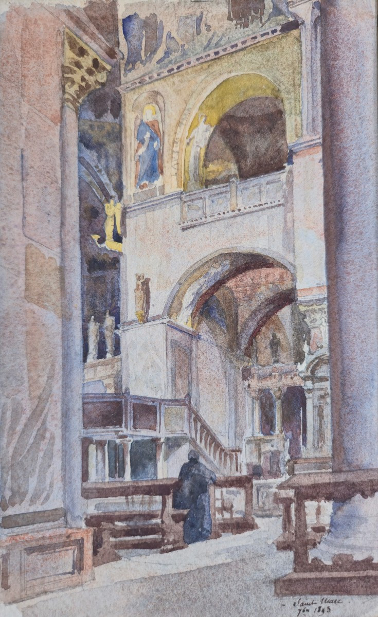 Anonymous 19th Century French School Drawing Watercolor Saint Mark Venice