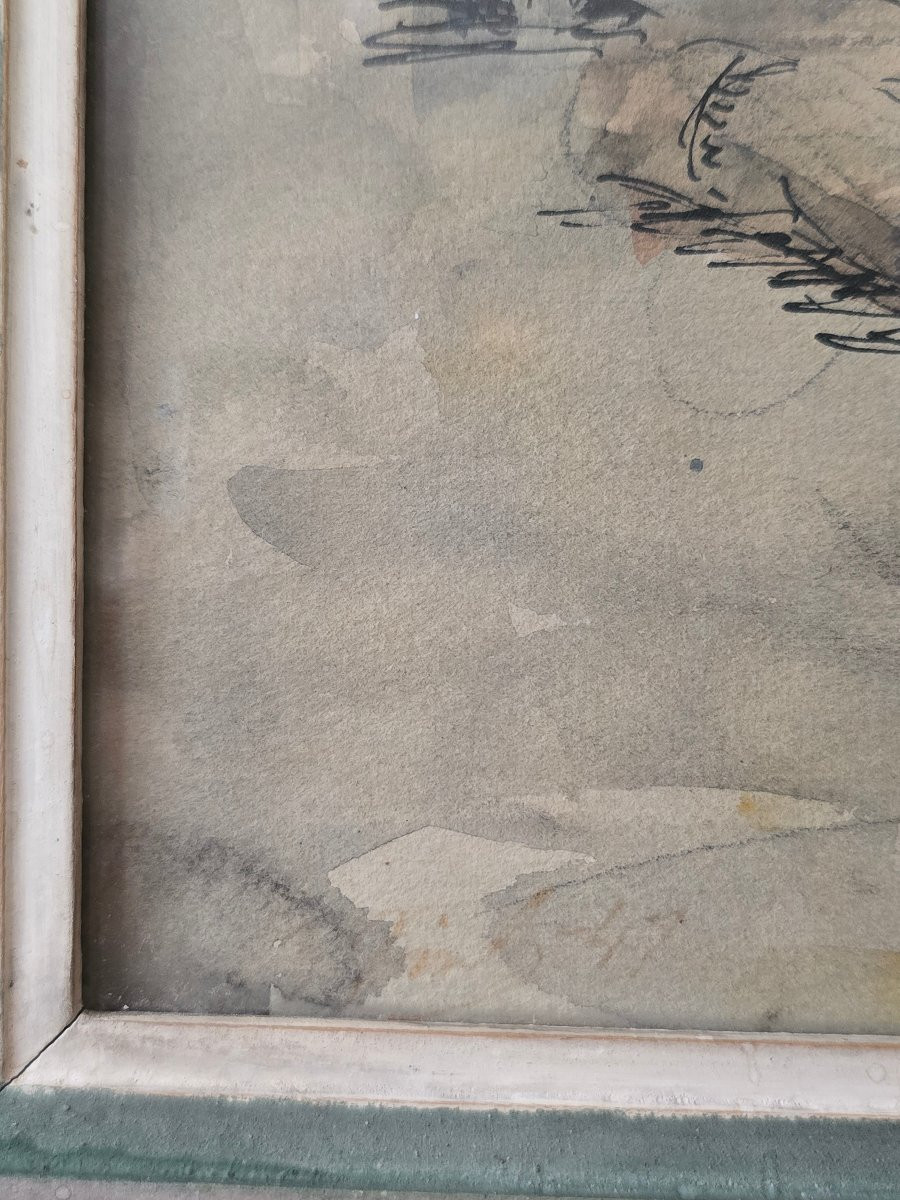 To Be Identified - Vink ? - 1947 - Paris - View Of The Seine And Its Boats - Watercolor Drawing-photo-3