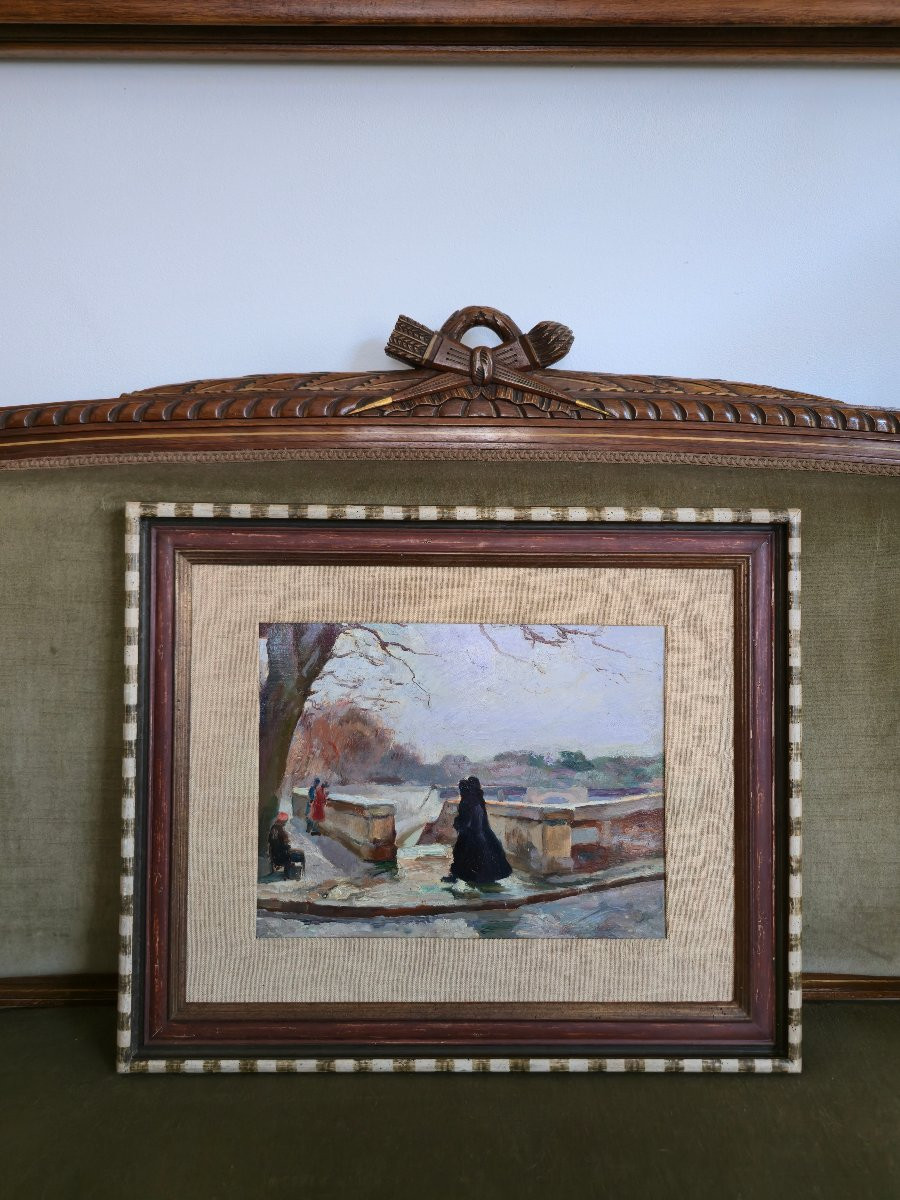 Luigi Polverini (Rome 1903-1960) - Lungo Tevere - huile sur carton - post impressioniste italie-photo-1