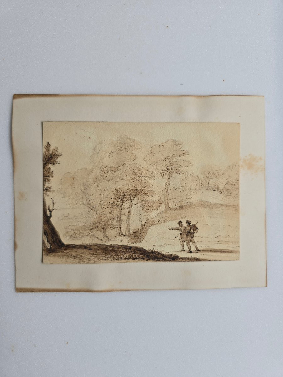 French School After Claude Le Lorrain, Ink Drawing, Landscape-photo-1
