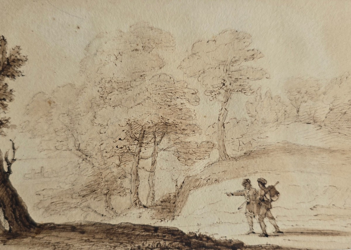French School After Claude Le Lorrain, Ink Drawing, Landscape