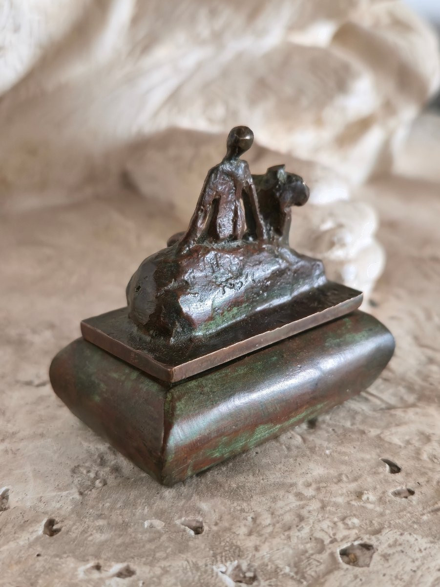 À identifier - statuette boite représentant une femme sur un centaure - bronze mythologique-photo-1