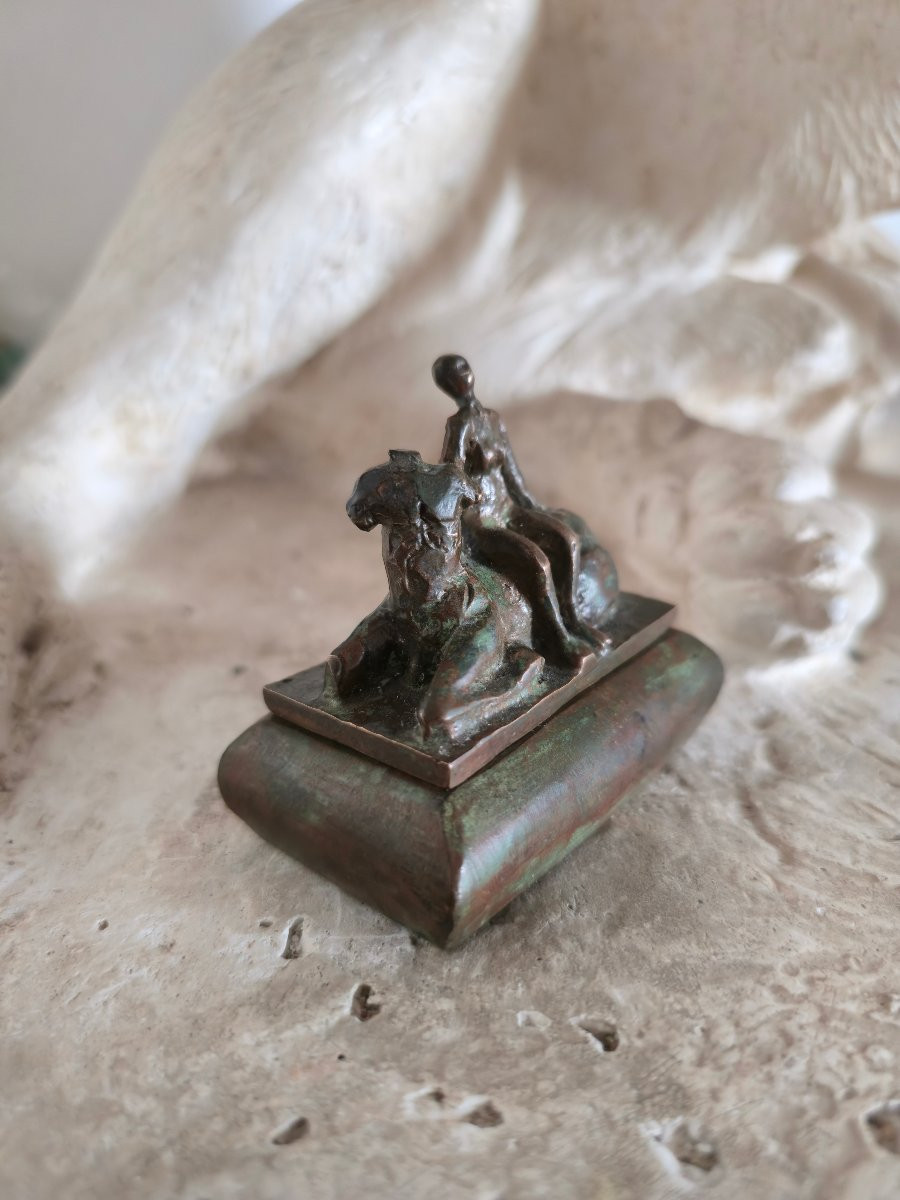 À identifier - statuette boite représentant une femme sur un centaure - bronze mythologique-photo-2