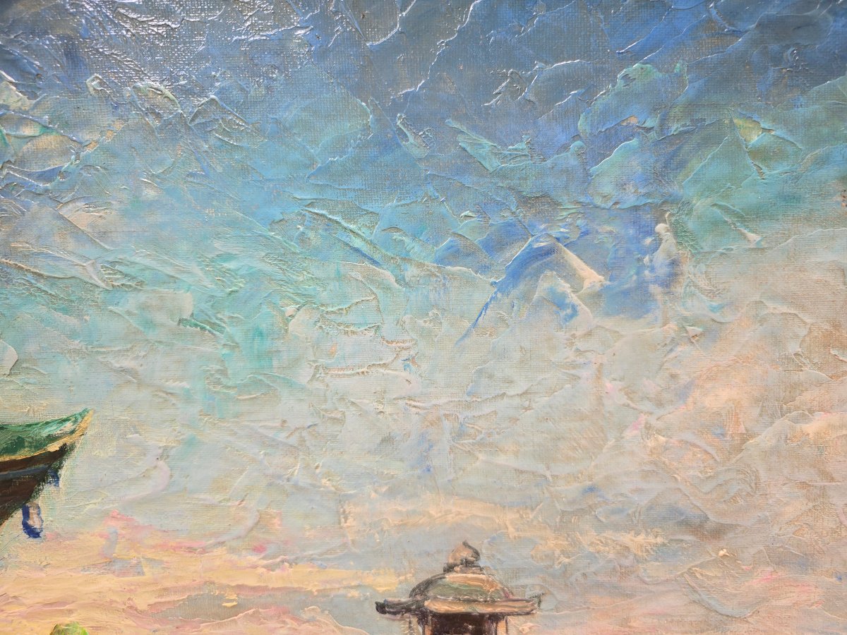 Antal Grosz (1912-1945) , paysage animé d'un temple japonnais,  Japon , huile sur toile-photo-2
